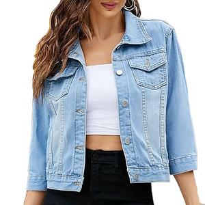 Chaqueta vaquera de color azul oscuro para mujer, prendas de vestir informales para mujer, chaqueta de otoño, abrigo abotonado de mezclilla, chaqueta vaquera de gran tamaño - Product Image 3