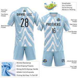 Vêtements d'équipe respirants personnalisés bleu clair noir et blanc lignes et vagues sublimation uniforme de volley-ball uniforme à séchage rapide pour hommes - Product Image 3