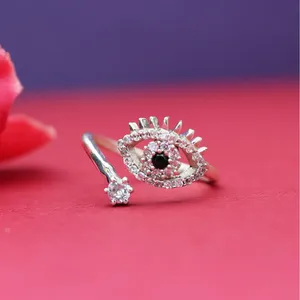 Anillo de Plata 925 con Diseño de Ojo Turco y Circonitas Cúbicas, Ajustable para Mujer, Bañado en Rodio, Hipoalergénico, Resistente al Deslustre, Geométrico - Product Image 3