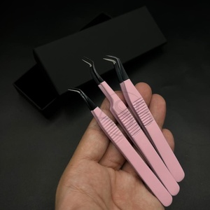 Pince à cils en acier inoxydable avec pointe en fibre rose et noir pour bébé, marque privée, pointe pointue testée à la main - Product Image 5