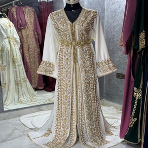 Dernier modèle de caftan marocain pour mariage, longueur ras du sol, en satin, taille naturelle, tenue de soirée, imprimé floral, infroissable et respirant - Product Image 1