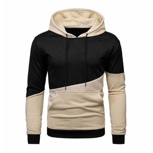 Sudadera con Capucha Personalizada para Hombre, Diseño Color Block, Corte y Costura Diagonal, Dos Tonos Beige y Negro - Product Image 1