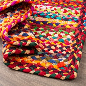 Alfombra de trapo trenzada Chindi multicolor, Alfombra de área rústica de granja Bohemia, algodón reciclado Natural Reversible tejido a mano - Product Image 4