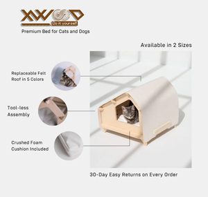 Maison pour chat en bois d'intérieur XWOOD avec toit en toile douce, abri confortable pour chats et chatons - Product Image 4