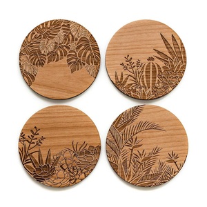 Laser Print <b>Hand</b> Engraved Modern Round Wood Tea Coffee Wine Glass Mats & <b>Pads</b> Coaster High Quality Homeware Tableware Dinnerware - Product Image 1