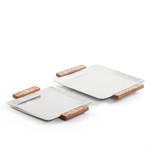 Ensemble de 2 plateaux de service en métal de forme personnalisée au design exclusif, vaisselle, plateau de service alimentaire pour les hôtels, la maison et le restaurant. - Product Image 3