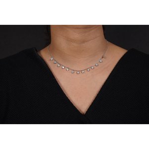 Collar Solitario de Plata de Ley 925 con Diamante y Perla, Oro Blanco de 18K, Estilo Religioso, Corte Princesa - Product Image 1