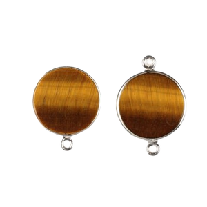 Conector de Plata de Ley con Baño de Rodio y Piedra de Ojo de Tigre Natural Marrón Amarillo de 12 mm, para Collares, Pulseras y Regalos - Product Image 1