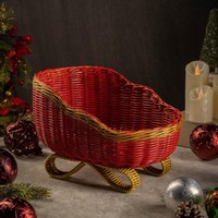 Ornements en rotin de luxe tissé à la main naturel décoré traîneau de Noël avec emballage cadeau personnalisé fournitures de fête