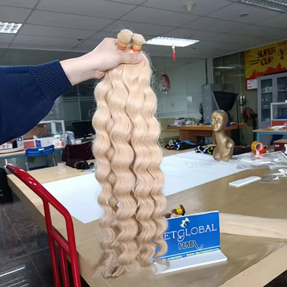 Blonde Kleur Natuurlijke Golf Bulkhaar 100% Human Extensions Groothandel Natuurlijk Haarweefsel