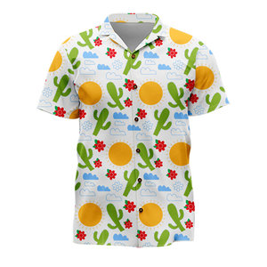 Botón transpirable Hombres Mujeres Vacaciones Playa Camisa Sol y Cactus Patrón Sublimación Imprimir Secado rápido Camisas hawaianas - Product Image 1