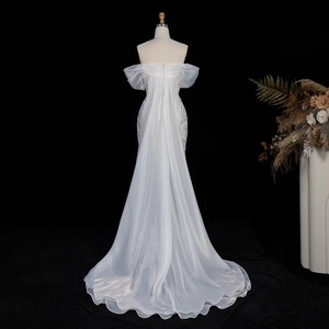Jancember LSZ636 <span class=keywords><strong>Abito</strong></span> da sera a sirena bianco con scollo a cuore, paillettes e strascico, modello slim, molto popolare - Product Image 4