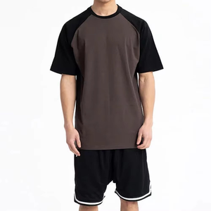 Ropa informal, camisetas de manga corta sólidas, pantalones cortos, conjunto doble para hombre, pantalones cortos con logotipo personalizado, conjunto de 2 piezas para hombre, algodón transpirable - Product Image 3