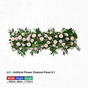 Panel de Flores Artificiales Blush Harmony, Rosas Clásicas Color Durazno y Lila, Hilera de Flores Pastel y Hojas Verdes, 120 cm - Product Image 1
