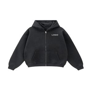 High Quality Men's 500GSM Thick Zipper <b>Hoodies</b> Cotton Blended Oversized Boxy Fit <b>Crop</b> <b>Zip</b> <b>up</b> Custom Drop Shoulder <b>Hoodies</b> Men - Product Image 2