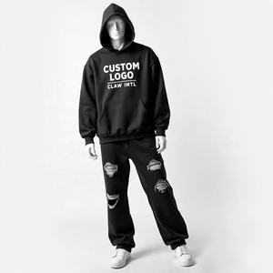 100% algodón en blanco Jogging 2 piezas Baggy Boxy Heavy Weight Oversized Hoodie y Joggers Sets Hombres Chándales Trajes de sudor personalizados - Product Image 5