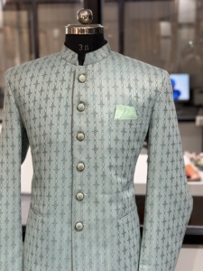 Sherwani Azul Claro para Hombre, Corte Regular, Traje Tradicional Indio para Bodas, Tela de Algodón, para Todas las Temporadas, Absorbe la Humedad, Protección Solar - Product Image 3