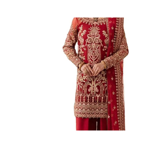 ชุดซอลวาร์สำหรับผู้หญิงชุดปาร์ตี้ทำมือปักด้วยผ้าไหม3ชิ้นชุดแต่งกายสไตล์ปากีสถาน - Product Image 4