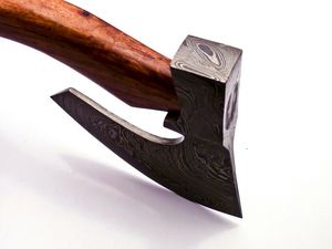 Custom Handmade Damascus Steel Viking <b>Axe</b> Engraved Wooden <b>Handle</b> & Leather Sheath Wholesale Price Pizza Cutter <b>axe</b> - Product Image 5
