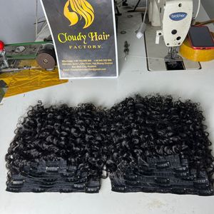 Raw Vietnamese Natural Human Hair Burmese Kinky Curly Seamless Clip Ins Hair Extensions Super Double Drawn Hair Single Donor - Product Image 2