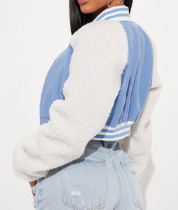 Letterman bordado Varsity chaquetas hombres mujeres Sherpa Varsity chaqueta streetwear crop personalizado Varsity chaqueta hombres - Product Image 3