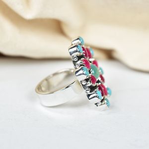 Bague en onyx rose et turquoise en argent sterling 925 faite à la main - Product Image 2