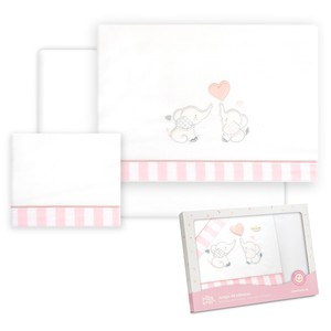 Juego de Ropa de Cama de 3 Piezas 100% Algodón para Cuna Modelo PAREJITA-ELEFANTE con Patrón de Dibujos Animados Tejidos - Product Image 1