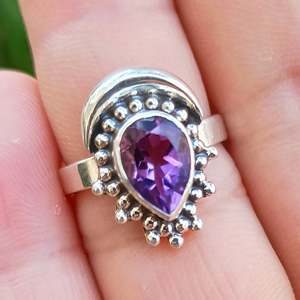 Navya <b>Craft</b> 925 Sterling Silver Handmade Women's <b>Ring</b> Natural Pear Cut Amethyst Everyday Wear Statement US Sizes 4 14 Gift - Product Image 5