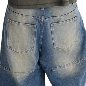 Shorts en jean mi-longs respirants pour hommes, coupe ample, longueur genou, en coton, vintage, délavé bleu, décontracté, été, streetwear Y2K, avec empiècements - Product Image 4