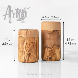 ArtisRaw Handmade Tunisian Olive Wood Salt <b>Box</b> Spice Jar <b>Lids</b> Rustic Through-Carved Design Vintage <b>Wooden</b> Cellar Wall Signs - Product Image 2