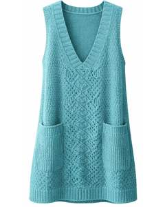 Teal <b>Womens</b> Knitted Sleeveless <b>Sweater</b> <b>Vest</b> V Neck With Front Pockets Casual Winter Layering Custom Manufacturer OEM Design - Product Image 1