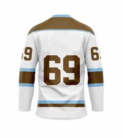 Maillot de hockey sur glace imprimé 100 % polyester en gros, personnalisable avec le nom de l'équipe, respirant, antibactérien, coupe-vent, extensible dans quatre directions, pour le sport