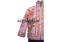 Chaqueta Bomber de Punto para Mujer, Invierno, con Bordado Suzani Indio, Patrón Floral, Tela de Pato, Relleno de Algodón