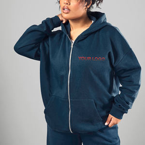 Venta al por mayor por encargo 100% algodón polar con cremallera sudaderas con capucha de las mujeres ropa de calle de color sólido cálido peso pesado Sudadera con capucha para las mujeres - Product Image 1