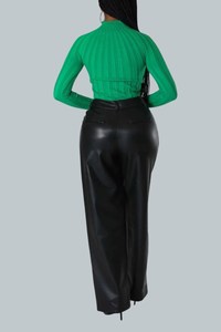 Pantalones de mujer estilo baggy de cuero verde genuino, nueva moda, hechos a mano, de piel de cordero auténtica, tacto suave. - Product Image 3