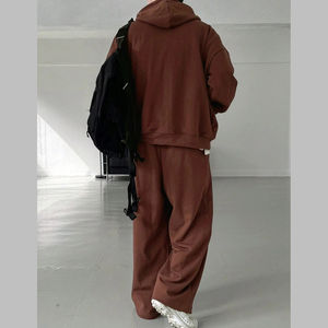 Custom Men's Oversized Drop Shoulder Baggy Trouser With Custom Printing Logo Design 100% Cotton Fleece Zipper <b>Hoodie</b> Tracksuits - Product Image 2