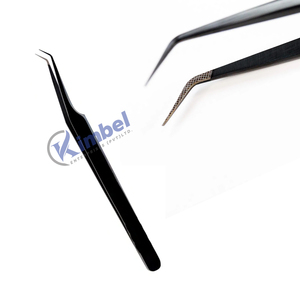 Tijeras de acero inoxidable de 45 grados Pinzas de punta de fibra Pinzas de extensión de pestañas para pestañas de volumen con cierre de alta precisión - Product Image 3