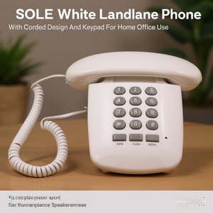 Téléphone fixe blanc SOLE avec design filaire et clavier pour la maison et le bureau - Product Image 3