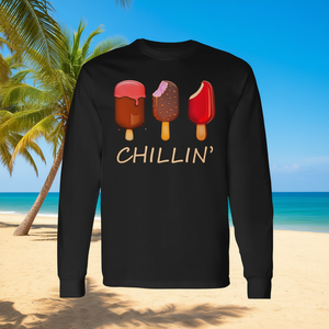 Summer Long Sleeve T-Shirt <b>Novelty</b> Graphic 'Chillin' Ice Cream Popsicles Promotional <b>Clothing</b> - Product Image 2