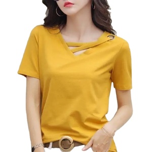 T-shirt de tous les jours en coton à col rond décontracté à manches courtes respirant confortable simple mode d'été doux basique - Product Image 1