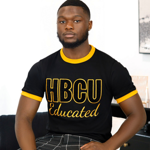 Hbcu เสื้อยืดผ้าคอตตอนสำหรับผู้ชายเสื้อยืดสีดำทองประดับตกแต่งด้วยลายลูกไม้ - Product Image 1