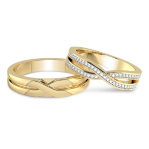 Par de Anillos con Diamantes Brillantes, Diamantes Cultivados en Laboratorio de 0.25 Ct Tw, Oro Sólido de 14K, Color FG, Claridad VS, 57 Diamantes, Anillo Doble con Diamantes Densamente Engastados - Product Image 2