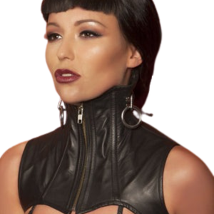 Hellraiser Collar <b>Leather</b> Vest <b>Women</b> High Neck Zip Front Fetish Gothic Clubwear <b>Top</b> - Product Image 2