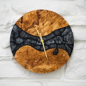 Horloge murale en bois en résine époxy rouge brillant la plus vendue Design moderne à quartz pour la maison et le bureau pour le placement dans le salon - Product Image 1