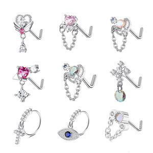 Vente en gros de bijoux de <span class=keywords><strong>piercing</strong></span> de <span class=keywords><strong>narine</strong></span> en forme de L en acier inoxydable 20G, bijoux de <span class=keywords><strong>piercing</strong></span> de <span class=keywords><strong>nez</strong></span> en CZ, os de <span class=keywords><strong>nez</strong></span> et goujon à vis pour femmes - Product Image 3