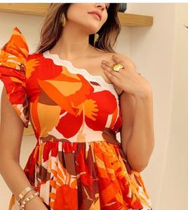 Indian Hand Block Printed Short Dress for <b>Women</b> Casual Cotton Summer Dress Boho-Style short Maxi Dress Natural Waistline Fabric - Product Image 4