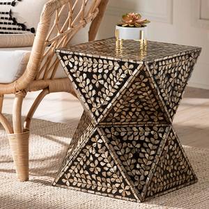 Modern Floral Bronze and Black Mother of Pearl <b>End</b> <b>Table</b> Super Sale <b>Living</b> <b>Room</b> Furniture <b>for</b> Home Office Decor - Product Image 3