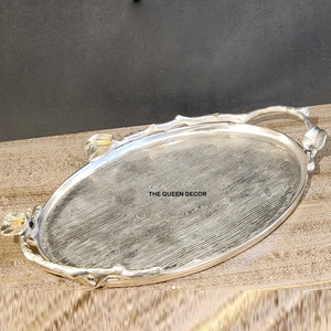 Bandeja Redonda de Metal Personalizada con Marco Curvo de Níquel Plateado, Espejo de Vidrio con Asas, Decoración de Mesa, Bandeja de Servicio de Lujo - Product Image 2