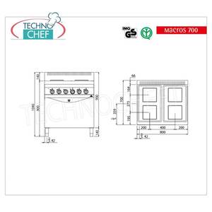 Cuisinière électrique 4 plaques sur four GN 2/1, Kw.17.9 - Product Image 2