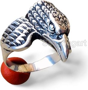 Bague pour homme, bande unie, bague en argent, bague lourde, signet, tête d'aigle, bague artisanale, bijoux personnalisés, bague en argent massif 925 - Product Image 4